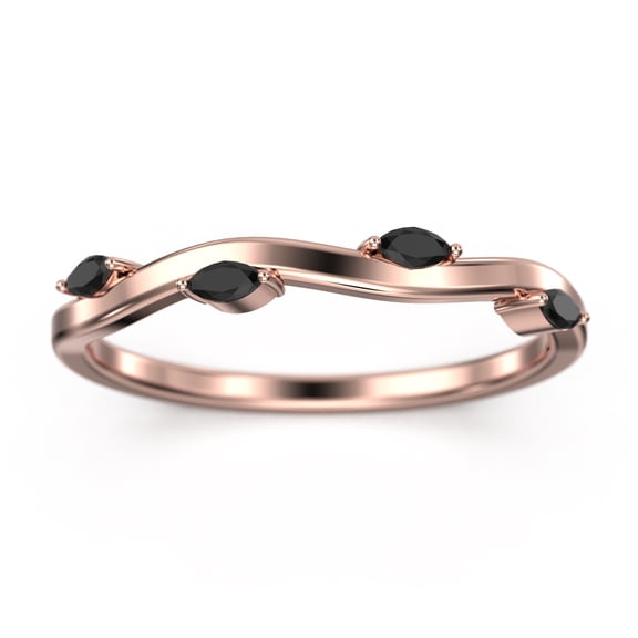 0.16 ct Marquise Cut Black Diamond Moissanite Vine Ring 18K Rose Gold Over Silver