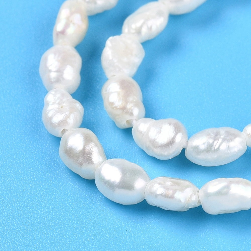Natural Cultured Freshwater Pearl Beads Strands Baroque Pearls Keshi Pearl Beads Two Sides Polished Creamy White13.78~14.37 inch(35~36.5cm)