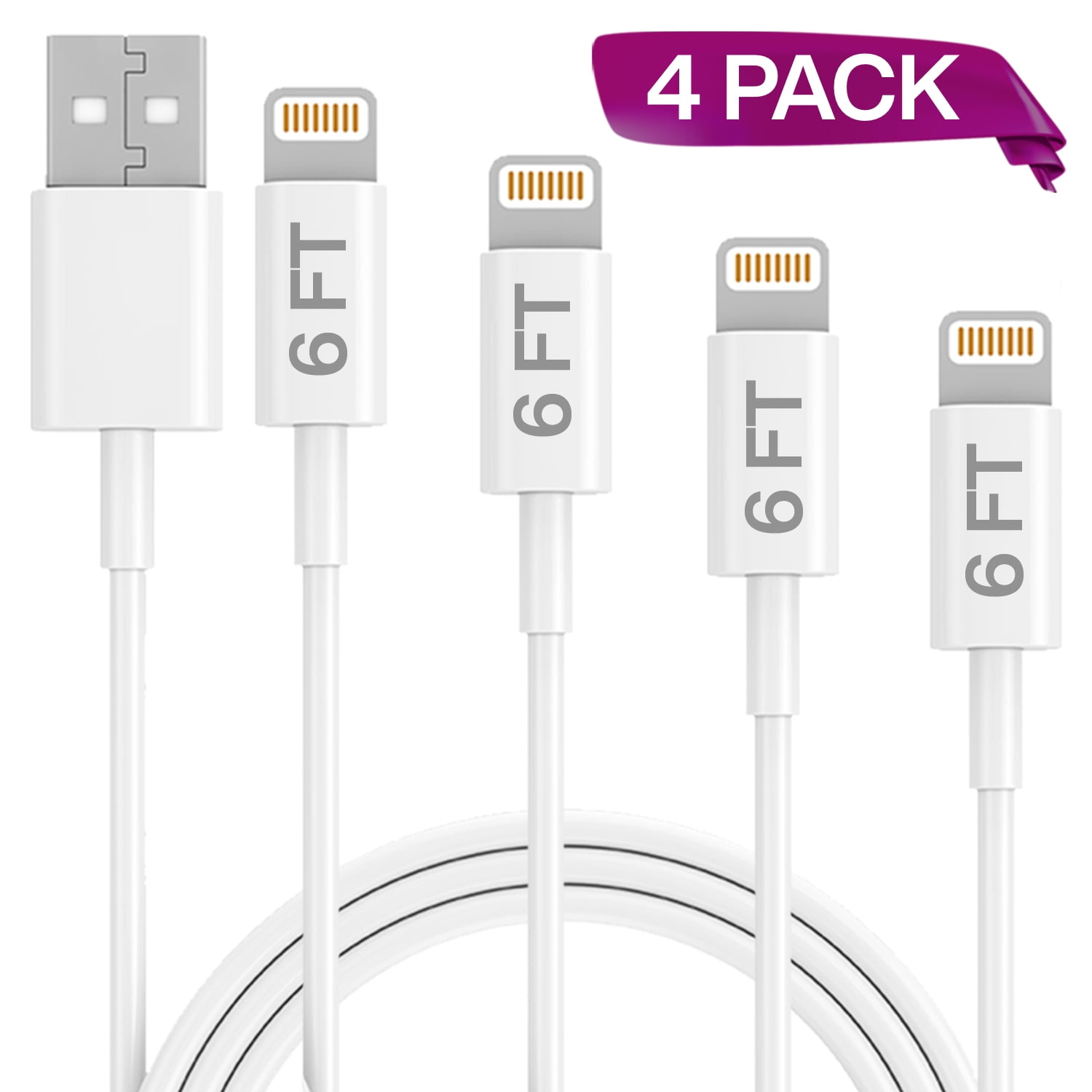 TNSO MFi Certified Charger 4 Packs 3FT 6FT 6FT 10FT Extra Long USB Fast Charging& Syncing Cord Compatible iPhone Xs MAX XR X 8 8 Plus 7 7 Plus 6s 6s Plus 6 6 Plus 