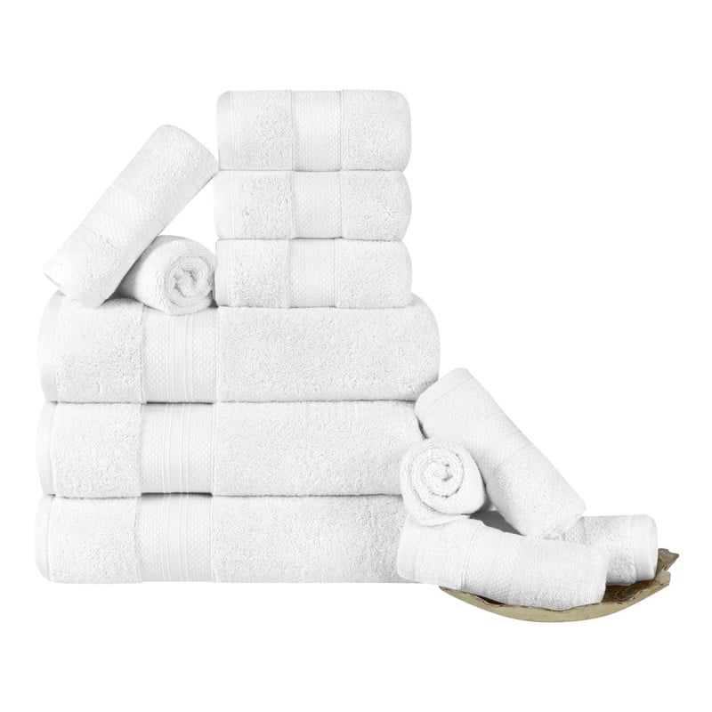 Superior Aria Turkish Cotton 12-Piece Towel Set, Ultra Soft Heavyweight Towels, White