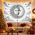 thumbnail image 3 of Sun and Moon with Clouds on Off-White Background, Mystical Vintage Illustration for Space Lovers, Celestial Wall Art Decor, Housewarming Gift, Tapestry Wall Hanging for Bedroom and Living Room, 3 of 7