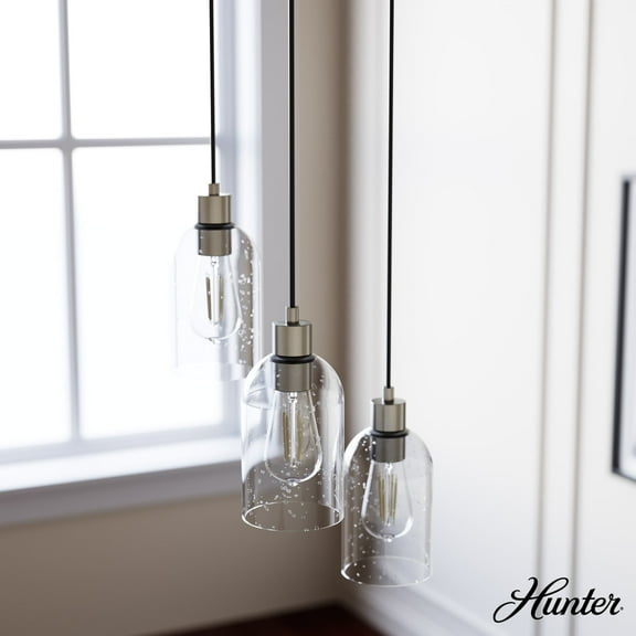Hunter - Lochemeade 3-light Brushed Nickel, Small Cluster Light, Dimmable, Modern Style, Round Shaped, for Bedrooms, Dining, Living Rooms - 19718