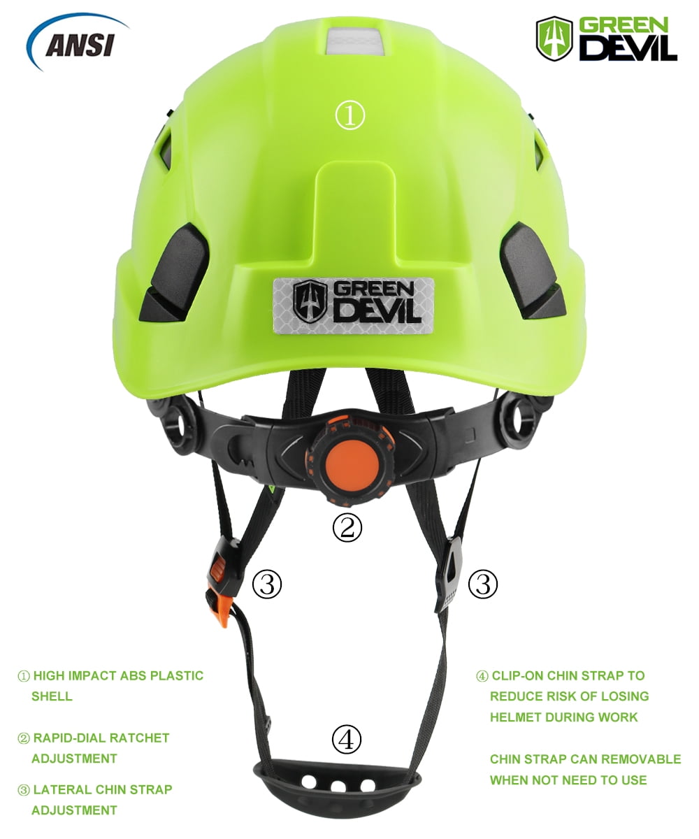 GREEN DEVIL Safety Helmet Hard Hat with Visor and Chinstrap Adjustable Lightweight Vented ABS Work Helmet for Men and Women 6-Point Suspension ANSI Z89.1 Approved Ideal for Industrial & Construction