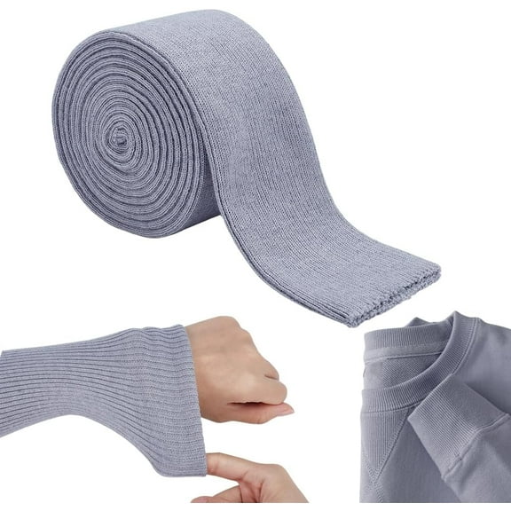 Cotton Ribbing Fabric for Cuffs Waistbands Neckline Collar Trim Knitted Hem Gray 60mm 2 yards/pc