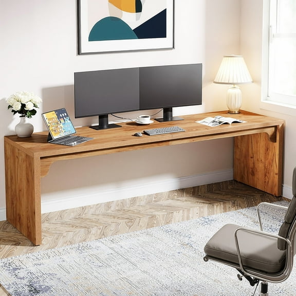 MAYEERTY 79" Long Wooden Desk, Double Person Computer Desk with E1-Level Manufactured Wood & Metal Frame