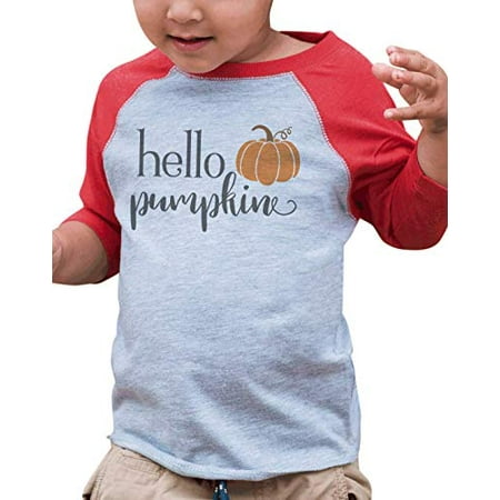 

7 ate 9 Apparel Kids Hello Pumpkin Fall Raglan Red
