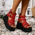thumbnail image 2 of Platform Sandals for Women 2025 Punk Fashion Leather Roman Gladiator Chunky Wedge High Heels Summer Shoes, 2 of 7
