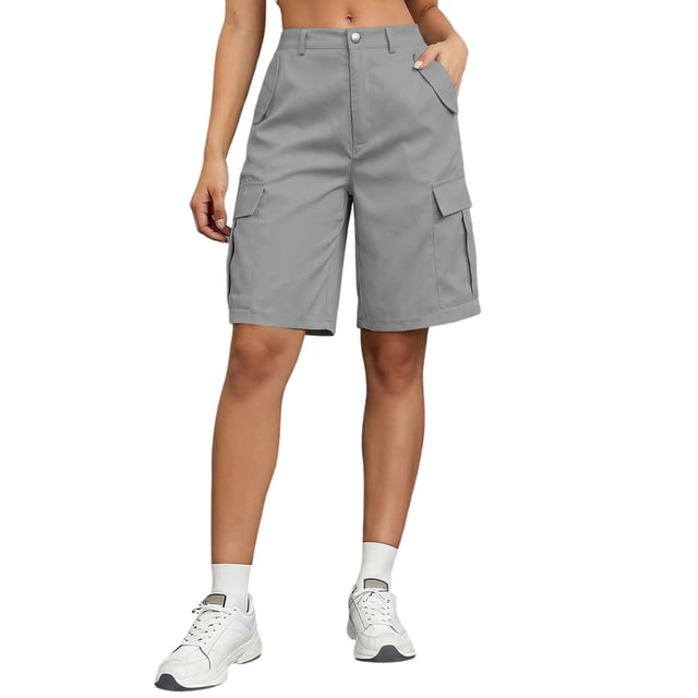 Fsgntruao Womens Casual Cargo Shorts Multi Pockets Button Fly Work Shorts Breathable Summer Outdoor Shorts