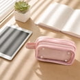 thumbnail image 4 of Large Capacity Pencil Case 3 Compartments, Pencil Pouch Bag with Zipper Portable Handle, Pen Case Bag Stationery Organizer for Office College School Adults Teen Girls Boys Men Women (Pink), 4 of 5