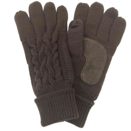 Isotoner Womens Solid Brown Cuffed Triple Cable Knit Gloves Fleece ...