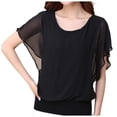 thumbnail image 2 of Womens Athletic Tops Shirts Fashion Tank O Neck Lace Sleeve Loose Womens Clothes,Black,L, 2 of 5