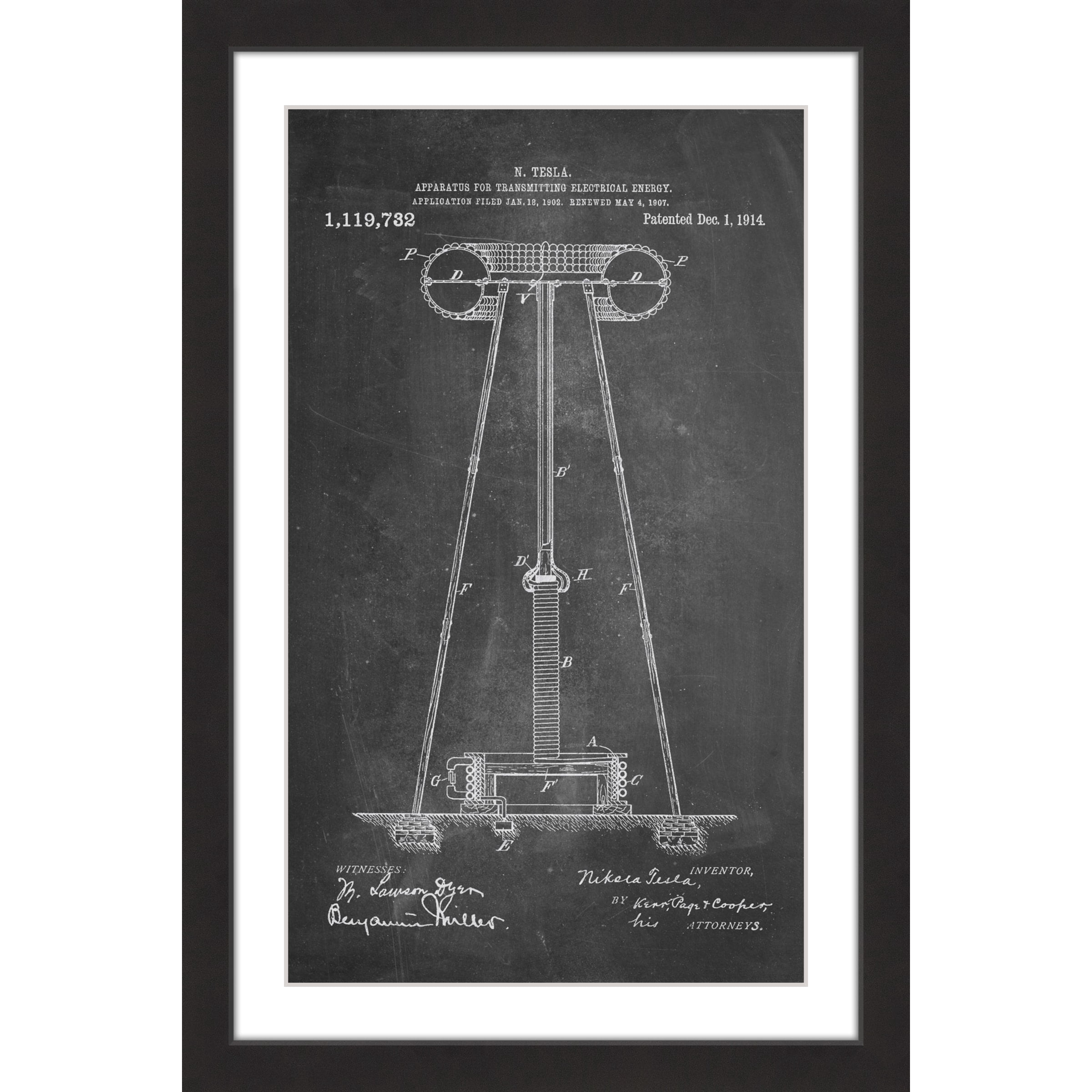 "Tesla Coil 1914 Chalk" Framed Painting Print