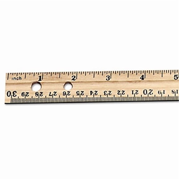 Charles Leonard Metal Edged Wood Ruler with Double Bevel, 12 Inches, Natural (77120)