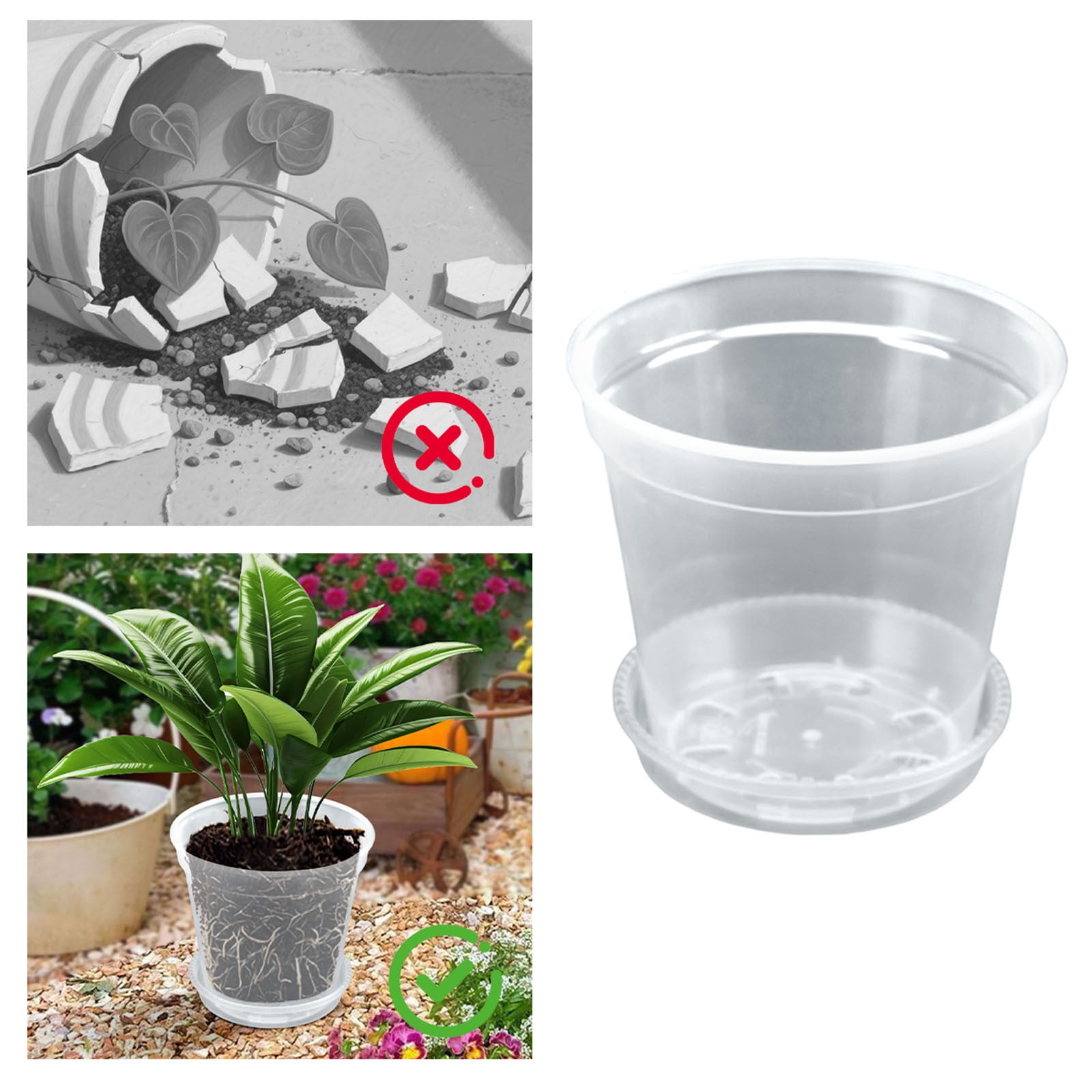 5 Pack 5 Inch Clear Nursery Pots, Transparent Pots with Drainage Holes, Starting Containers for Succulents Orchids Indoor Outdoor Gardening