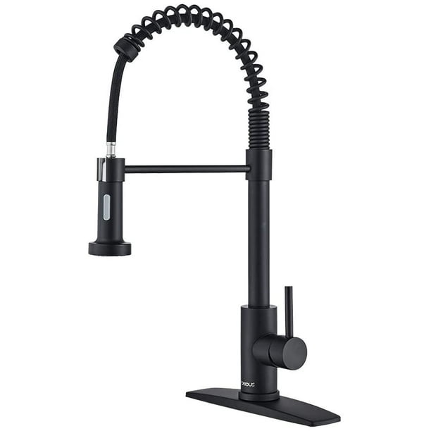 Grifo de Cocina FORIOUS con Rociador Abatible Comercial 1 Manija Placa de Cubierta para Fregadero Negro Mate FORIOUS FF0024B