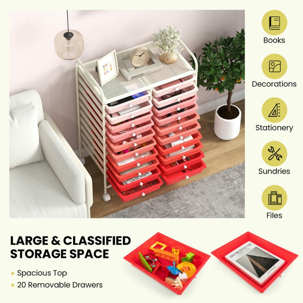 Spaco 20 Drawers Rolling Storage Cart Studio Organizer-Pink, Craft Organizers and Storage, Multipurpose Organizer Cart for Home, Office, School