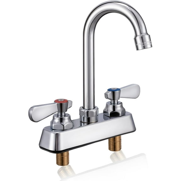 Leak-Free Commercial Sink Faucet 4 inch Center 2 Hole, Commercial Handwash Sink Faucet 3-1/2" Gooseneck Deck Mount, Laundry Tub Utility rv Bar Sink, Brass