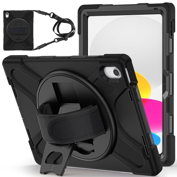 XYX Case for iPad 11th 11 inch 2025/iPad 10th 10.9 inch 2022 with 360 Degree Rotating, Hand Strap, Shoulder Strap, Black