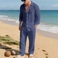 thumbnail image 5 of Donemore Men's Solid Color Loose-Fit Minimalist Linen Button-Up Shirt and Pants Set Casual Fashion Outfit, 5 of 9