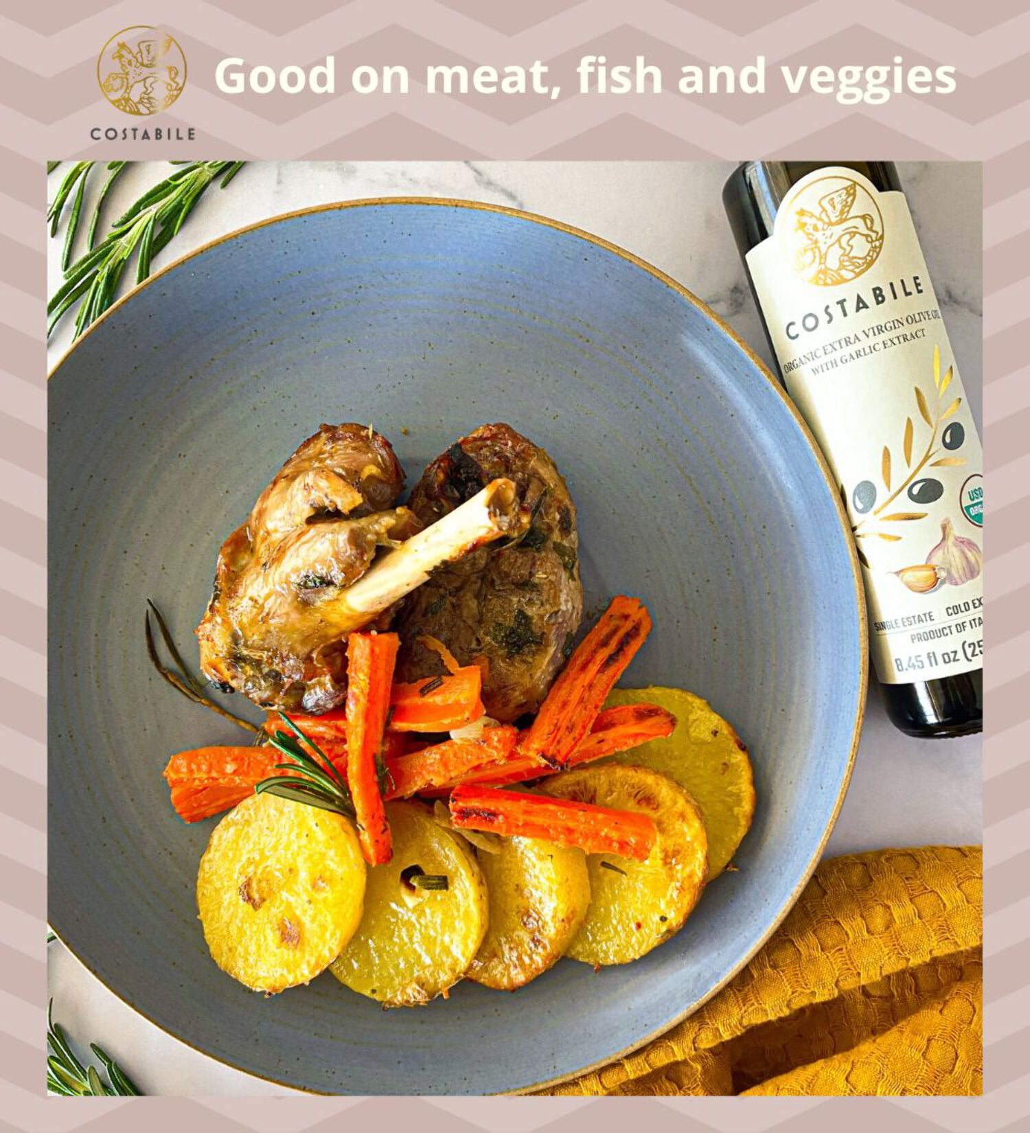 Costabile Garlic Infused Extra Virgin Olive Oil, Cold-Pressed from Italy, 16.9 fl oz