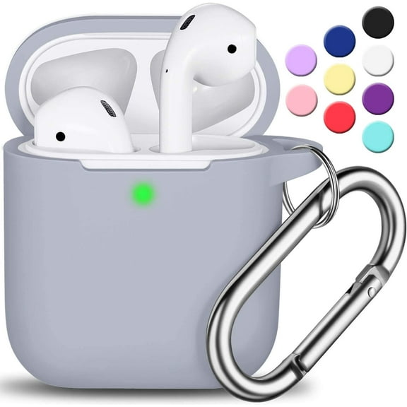 AirPods 2nd Generation Case Cover, Soft Silicone Protective Cover with Keychain for Women Men Compatible with Apple AirPods 2nd 1st Generation Charging Case, Front LED Visible-Pebble