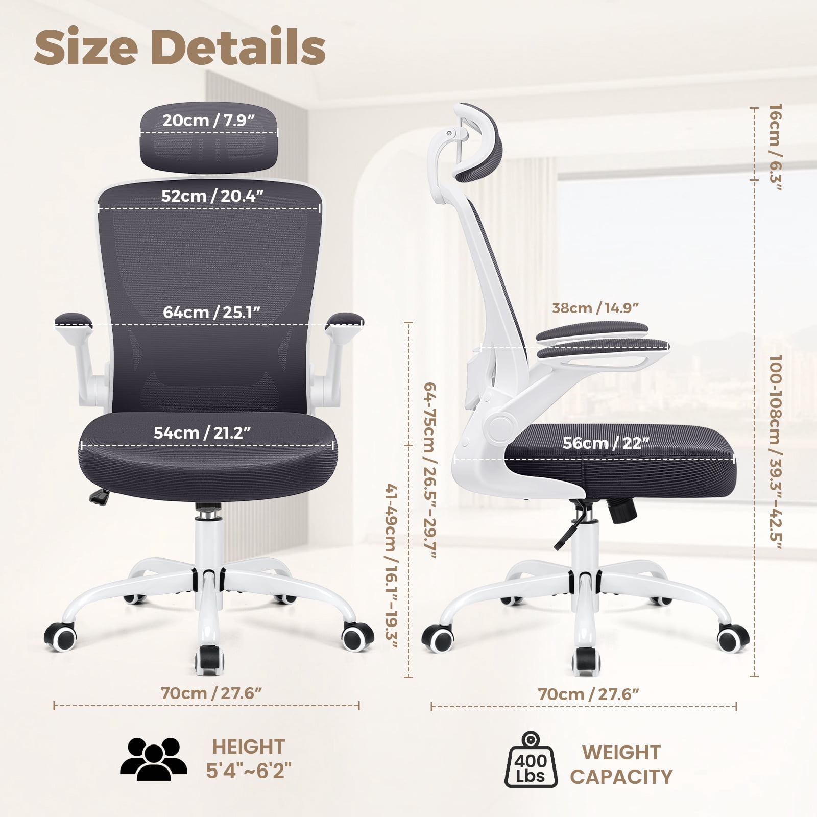 COOLHUT Office Chair Ergonomic Desk Chair, High Back Office Chair with Headrest, Big and Tall Comfy Home Office Desk Chair Lumbar Support Breathable Mesh Office Chair, Dark Gray