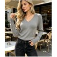 thumbnail image 7 of Women’s Fitted V-Neck Ribbed Knit Sweater, Long Sleeve Pullover Top, Sizes S-XL, 7 of 7
