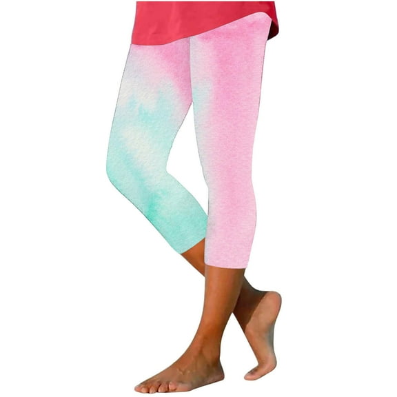 ibuvkizy Summer Yoga Pants Women,Capri Leggings for Women's Fashion Gradient Colour Print Leggings with Yoga Sport Elastic Pants Pink,S