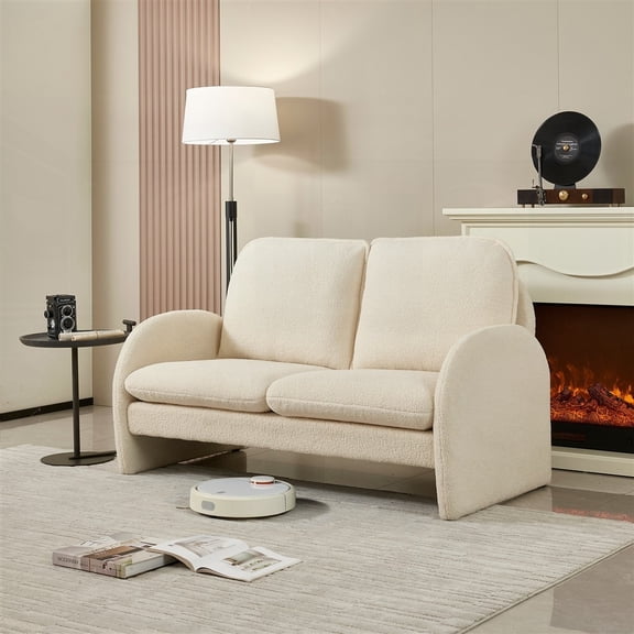 Modern Sherpa Fabric Loveseat - 59" for Living Room