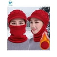 thumbnail image 2 of Deago Womens Bib Beanie Hat Pom Bobble Scarf Mask Set Knitted Winter Warm Snow Ski Cap (Red), 2 of 5