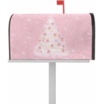 Winter Mailbox Cover Magnetic Mailbox Wraps, Christmas Pink Xmas Tree Snowflake Pattern Mailbox Covers Large Standard Size 21x25.5 Inch Mail Wrap Post Letter Box for Outdoor Gardern Yard Decoration