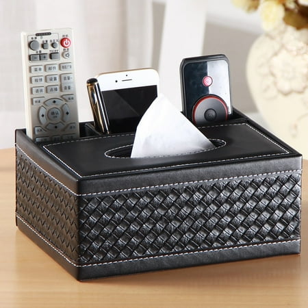 Tissue Box Covers Rectangle Rectangle PU Leather Tissue Box ,Black White tissue box holder,TV Remote Controller Holder Organizer for Home Office Automotive ()