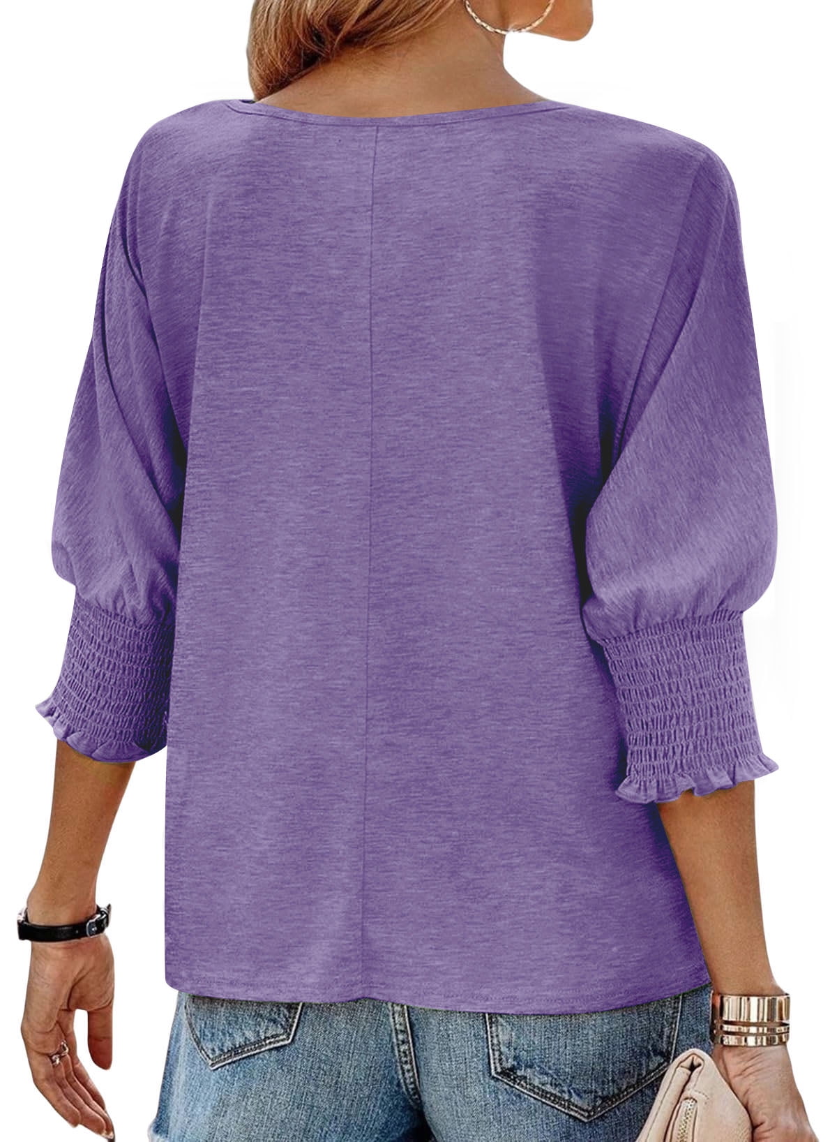 UVN Crewneck Blouse for Women Summer 3/4 Sleeve T-Shirts Casual Tees Ladies Loose Tops