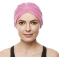 thumbnail image 3 of Soft Terry Cloth Turban Head Cover with Reversible Knot or Button Front - Light Pink, 3 of 3