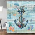 thumbnail image 5 of Ocean Coastal Shower Curtain for Bathroom, Beach Theme Anchor Nautical Starfish Seashell Decor Bath Curtains, Retro Blue Wooden Vintage Waterproof Fabric Shower Curtain Set, 5 of 6