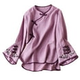 thumbnail image 2 of Cardigan Sweaters For Women Chinese Traditional Embroidery Blouse, Cotton Linen Long Sleeve Frog Button Cheongsam Top 1pc , Purple 4XL, Size M-4XL, 2 of 6