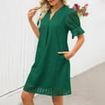 thumbnail image 5 of ZJXFGS Flattering Dresses For Apple Shape Tiered Mini Casual Shift Dress Women's V Neck Short Sleeve Hollow Out Lace Ruffle Dresses With Pocket Eyelet Summer Dresses for Women Green S, 5 of 8