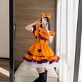 thumbnail image 2 of Disfraz de Halloween para mujer, traje de calabaza, uniforme de mucama, juego de rol, vestido de manga corta de anime japonés Lolita con cuello en V, XL, amarillo, 2 of 5