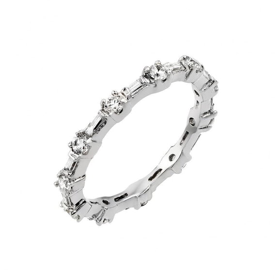 Rhodium Plated Sterling Silver 925 Clear CZ Stackable Eternity Ring White Jewelry Female Size 8