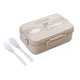thumbnail image 1 of Caja de almuerzo ecológica de paja de trigo, 1200ml, apta para microondas, con cierre hermético y compartimentos internos, incluye cuchara y tenedor (opción de acero inoxidable o paja de trigo)., 1 of 7