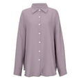 thumbnail image 5 of ZHOUCHANKIDS Women's Casual Oversized Solid Color Button Down Shirt Long SleeveIrregular Hem Blouse Tops Breathable Lightweight Blouse Relaxed Fit Collared Top with Pocket Light Purple S, 5 of 8