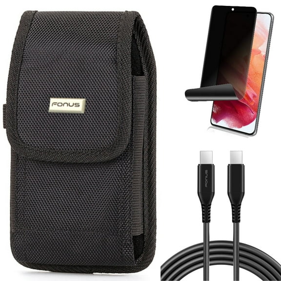 Case Belt Clip & Privacy Screen Protector & 10ft Long USB-C Cable for Samsung Galaxy S22 (6.1") - Rugged Holster & TPU Film Fingerprint Works & PD Fast Charger Cord Power Accessory Bundle