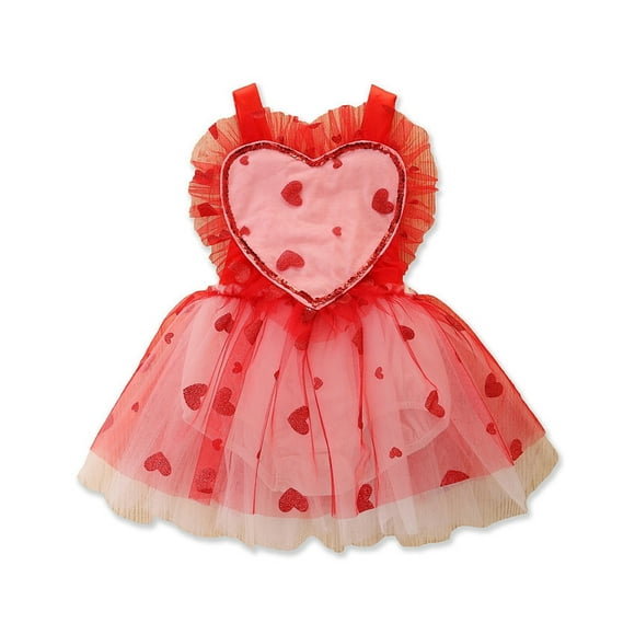 Vestido Para Niñas, Ropa Para Bebés, Ropa Para Niñas Pequeñas, Vestido De Mameluco De Amor Para El Día De San Valentín, Vestido Sin Espalda De Malla De Corazón, Rojo Odeerbi LM103-7255