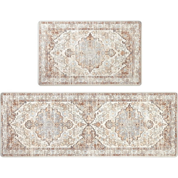 HEBE Cushioned Kitchen Rug Sets 2 Piece Anti Fatigue Comfort Kitchen Mats for Floor Non Slip Kitchen Rugs and Mats Waterproof Standing Mat Runner for Kitchen,Home Office,Sink,Laundry