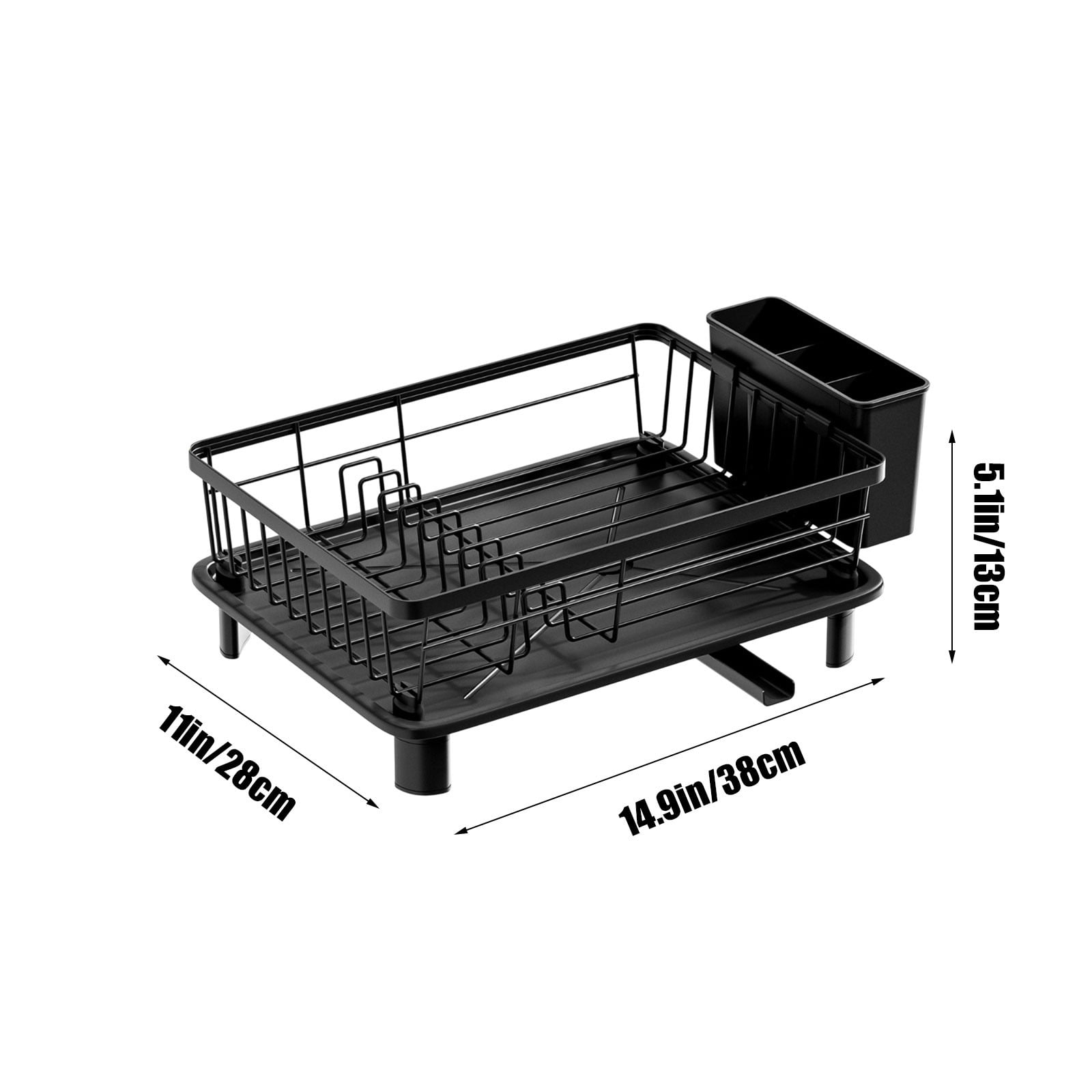 Bxaolu Small Dish Drying Rack, Compact Dish Rack for Kitchen Counter, Stainless Steel Dish Drainer, Space Saving Plate Rack, Dish Strainer with Cutlery Holder(White, 11" Wx 14.9L" x 5"H)