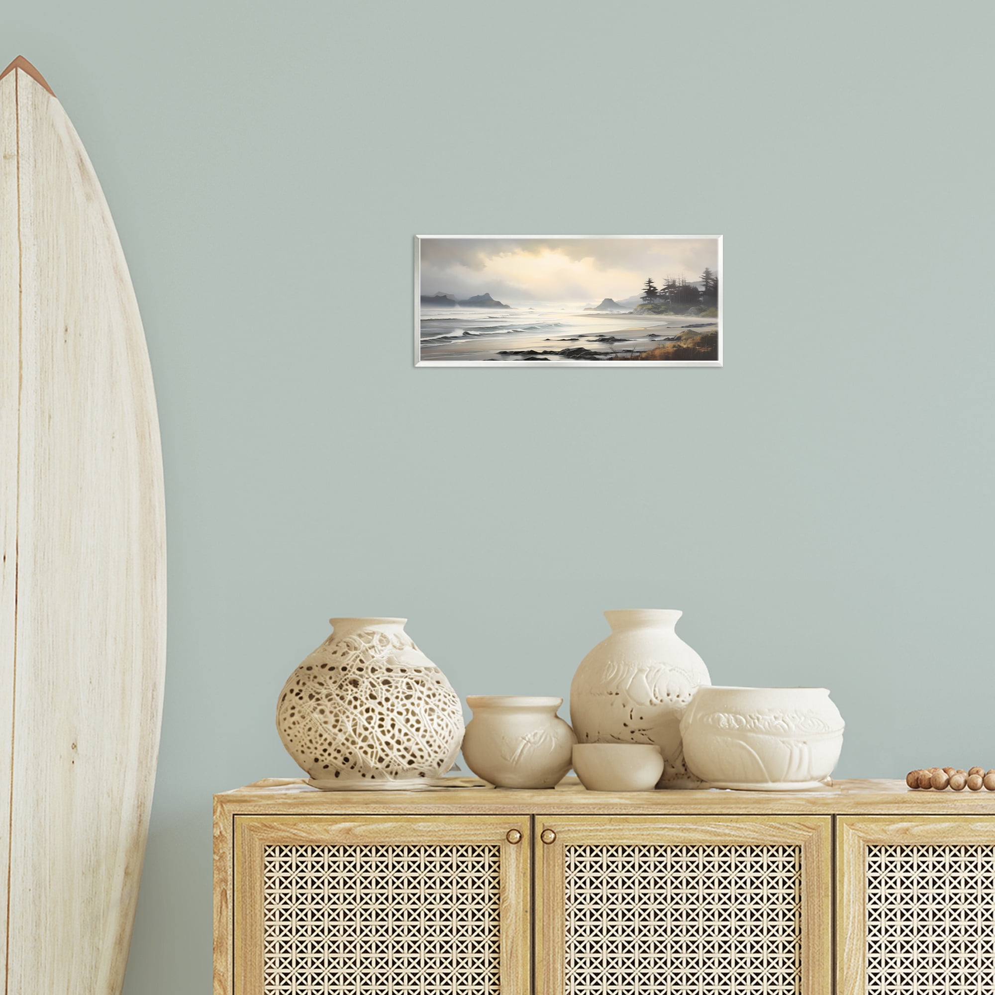 Stupell Industries Coastal Shore Inlet Coastal Painting Unframed Art Print Wall Art, 17 x 7