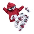 thumbnail image 1 of Eghunooy Ropa para bebé niña de manga larga con capucha floral y pantalones con bolsillo y diadema (6-9 meses), color rojo vino, 1 of 1