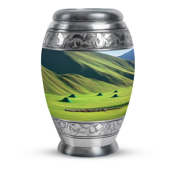 KARYLIZ Nature Urns For Human Ashes Adult Man - Large Funeral Urn for Cremation - Mist Green Urn For Daughter And Son - Funeral Urns For Human Ashes Adult Female - Memorial For Mom 10 Inch