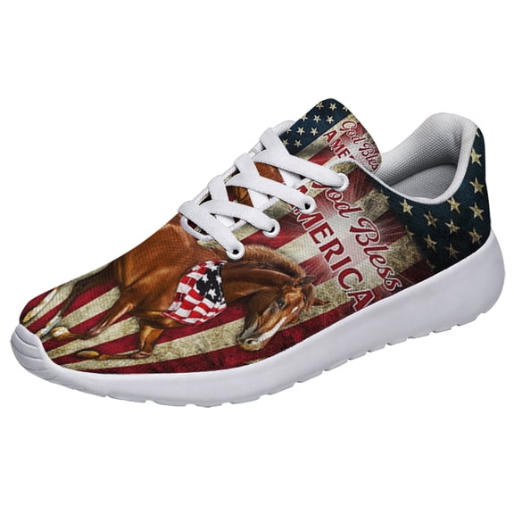 God Bless America Horse Print Sneakers Lightweight Comfortable Running Shoes for Men Women White Size 3.5