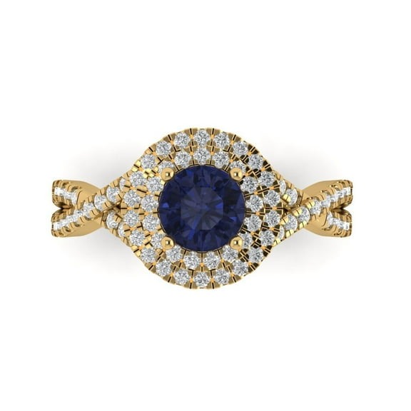 Halo Engagement Ring for Women - 1.3125ct Simulated Blue Sapphire in 18K Yellow Gold Promise Ring